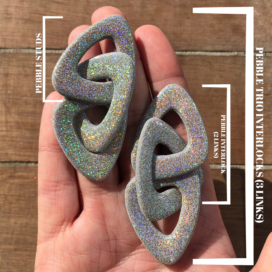 HOLOGRAPHIC PEBBLE INTERLOCKING Stud/Dangle Earrings